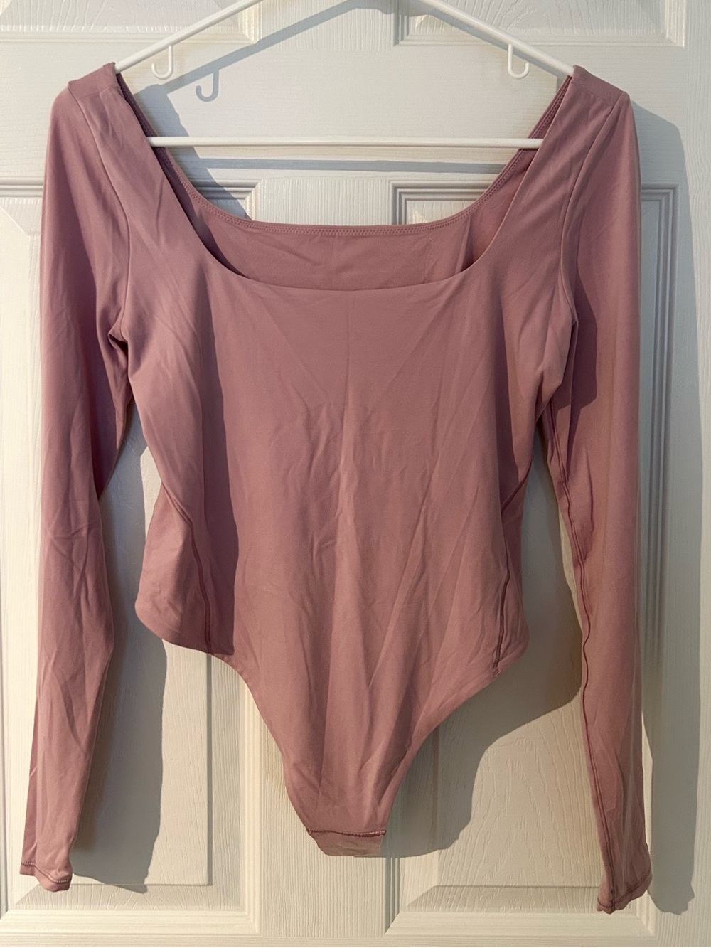Wundermost Ultra-Soft Nulu Square-Neck Long-Sleeve Bodysuit Rose Blush Medium